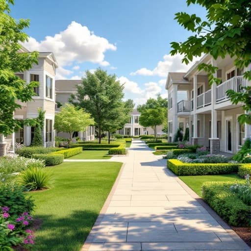 A well-maintained suburban community common area
