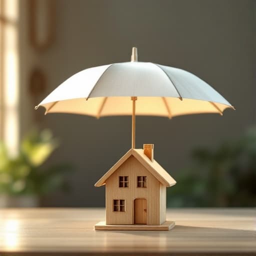 An umbrella sheltering a model house, representing HOA insurance protection